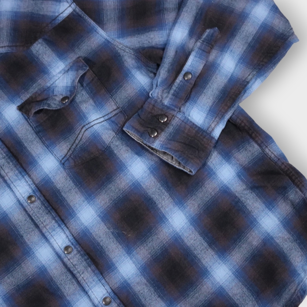 Cody James Men Button Up Shirt XLarge Blue Plaid Flannel Western Pearl Snap - Picture 5 of 14